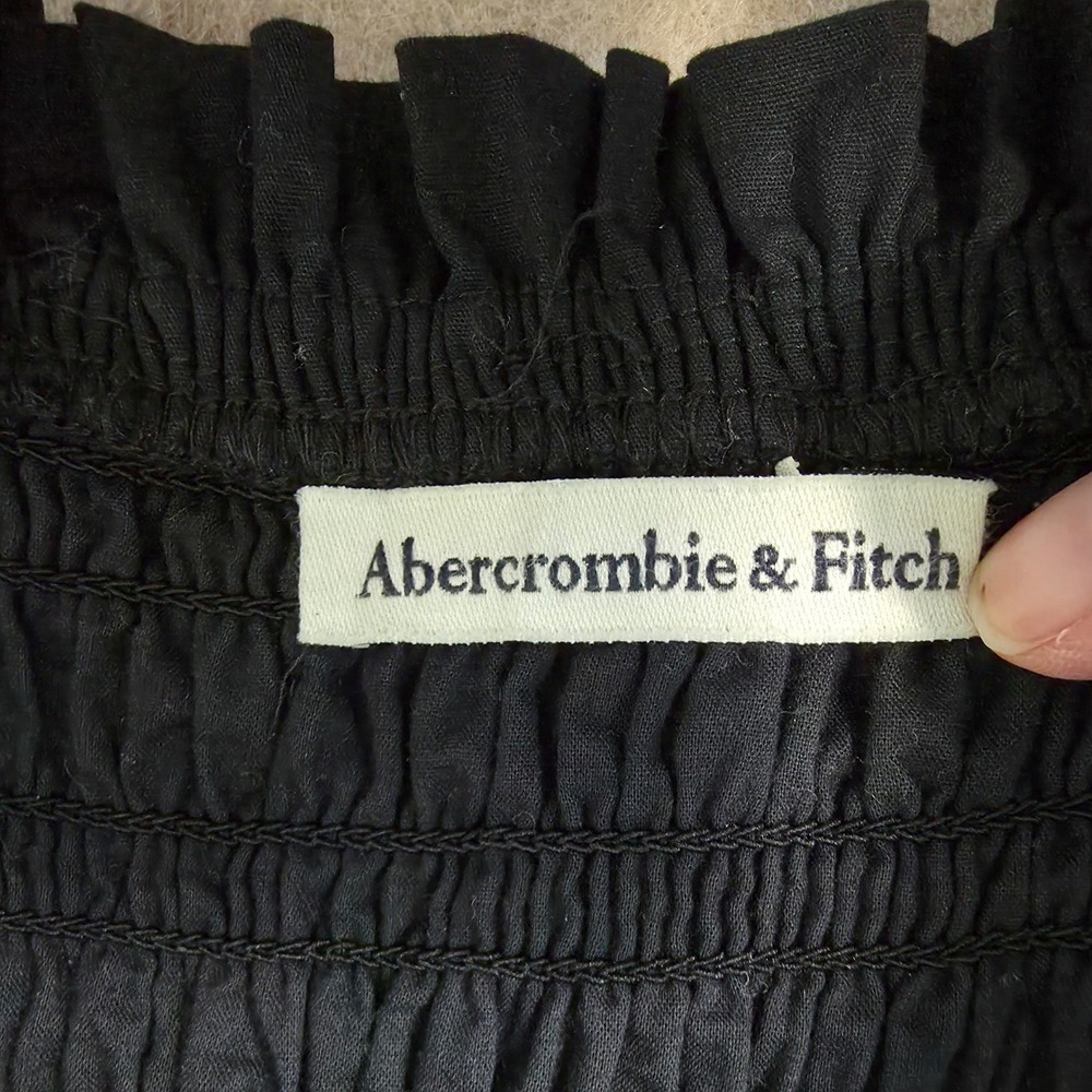 Abercrombie & Fitch Tiered Smocked Maxi Dress Sz M Petite Black Dark Cottage - Picture 10 of 13